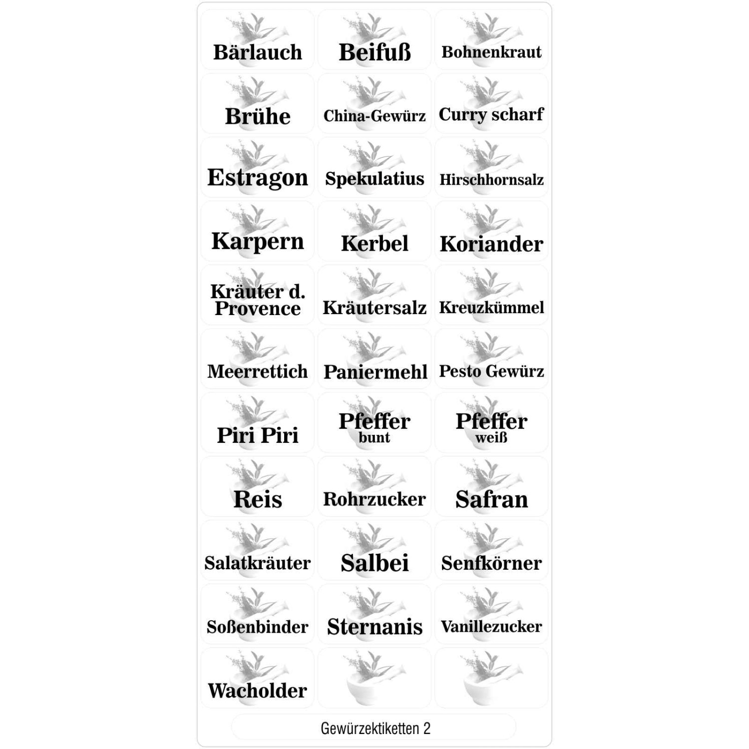 0. Foto Gewürzetiketten Vorratsetiketten 32x17mm (Farbe: transparent Sorte (siehe Text): Teil 2)