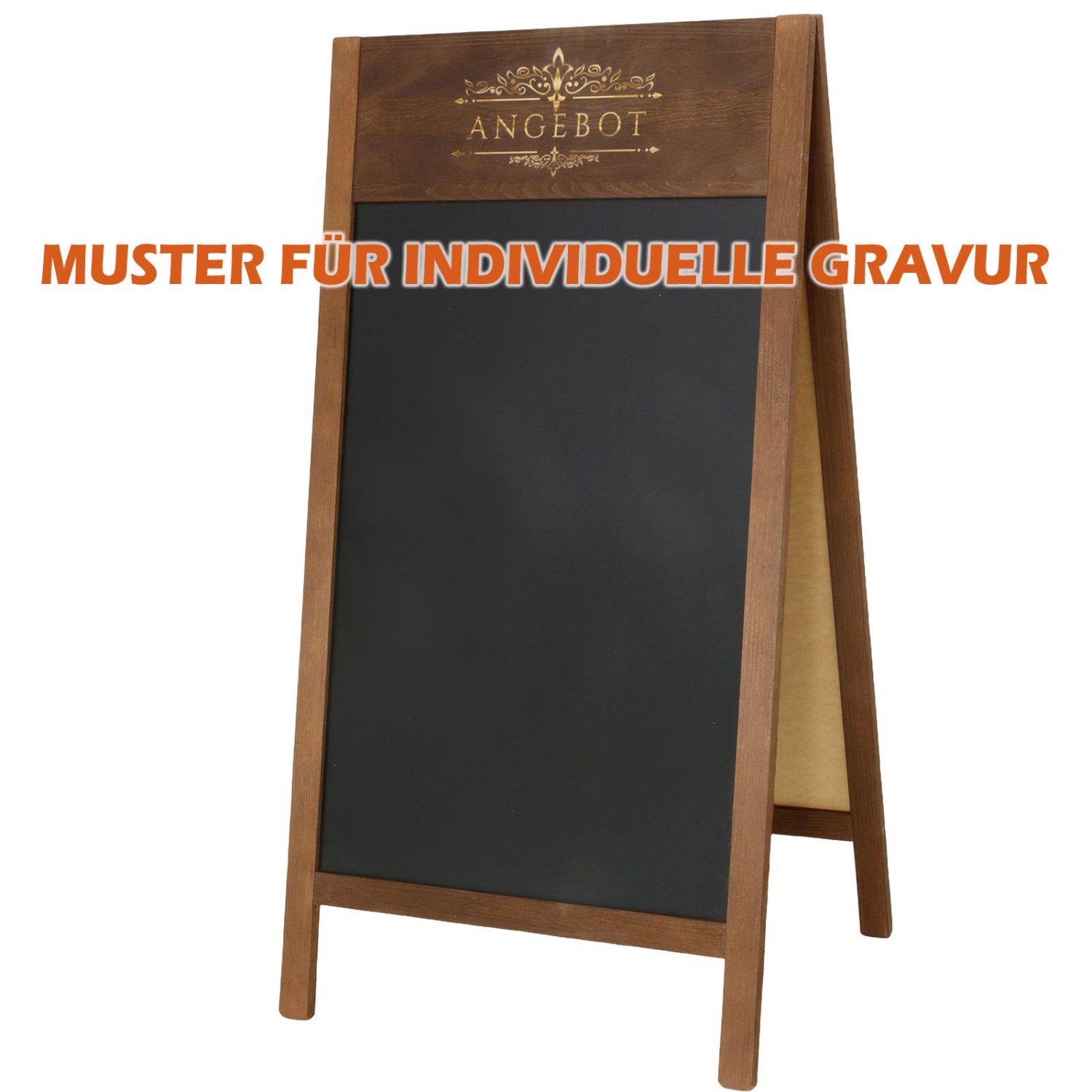 5. Foto Aufsteller TVEDI Kreidetafel Innenbereich mit Logoplatte auch mit Gravur