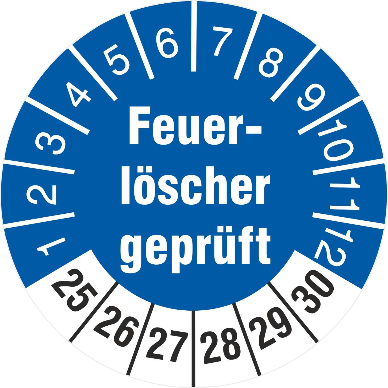 Prüfetiketten Feuerlöscher geprüft 18 oder 30 mm Prüfplakette 2025-2030 (Durchmesser: 30 mm)