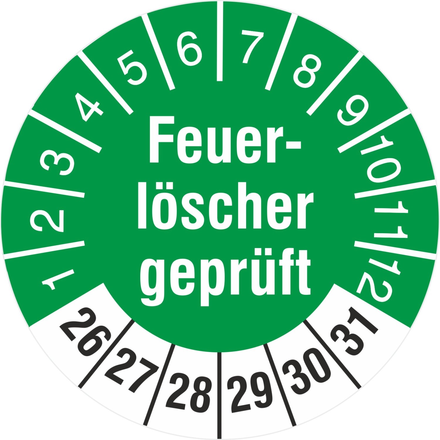 Feuerlöscher geprüft Prüfetiketten 18 mm Prüfplaketten 2026 - 2031