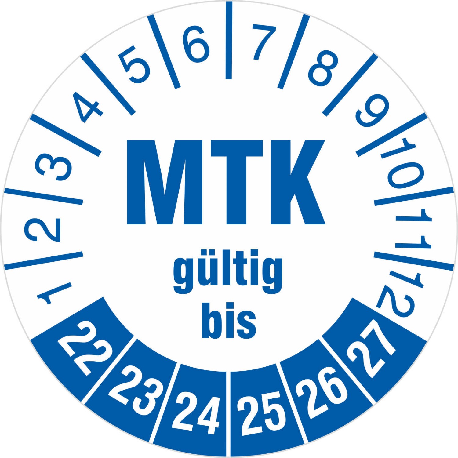 Prüfetiketten MTK Prüfung Medizintechnik geprüft Prüfplaketten 2022-27 (Durchmesser: 18 mm)