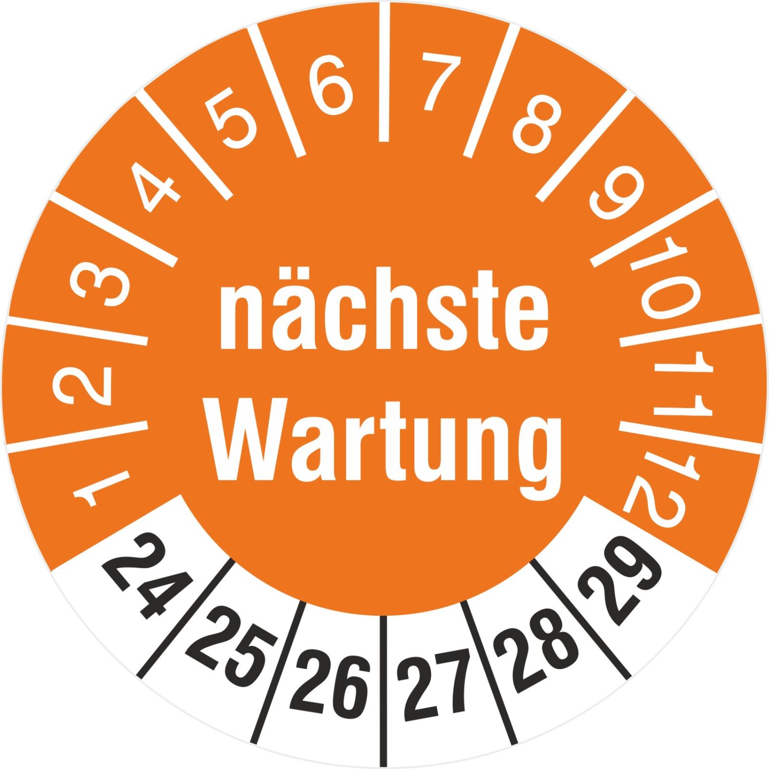 Prüfplakette nächste Wartung Prüfetiketten 2024-2029 (Durchmesser: 30 mm)