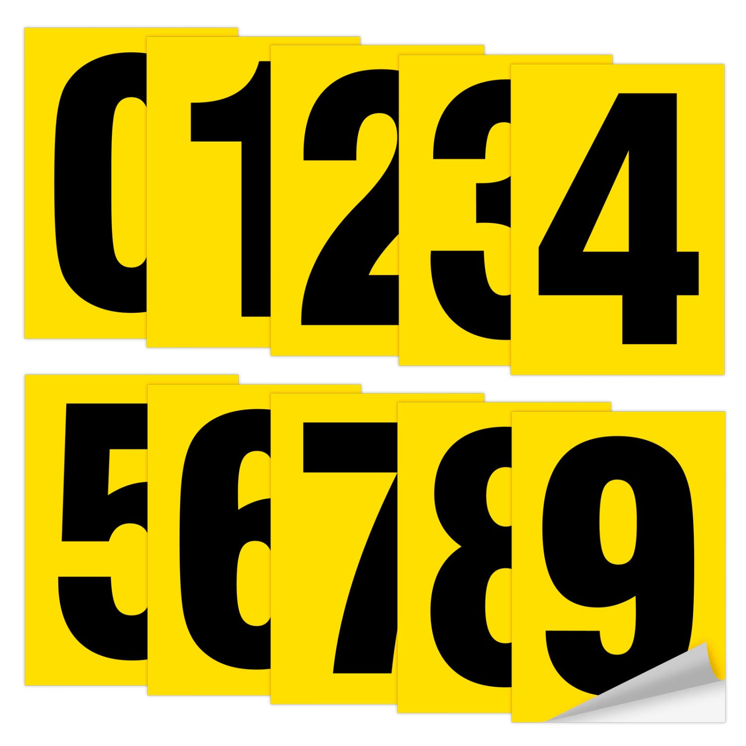 Set Zahlen 0 bis 9 als Aufkleber schwarz auf gelb 12 x 8 cm