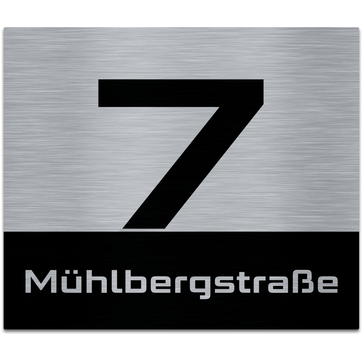 Hausnummer auf Aluverbund gebürstet Edelstahl Look schwarz (Format: 3-4 Zahlen 24 x 17 cm Befestigung: verdeckte Abstandhalter PVC)