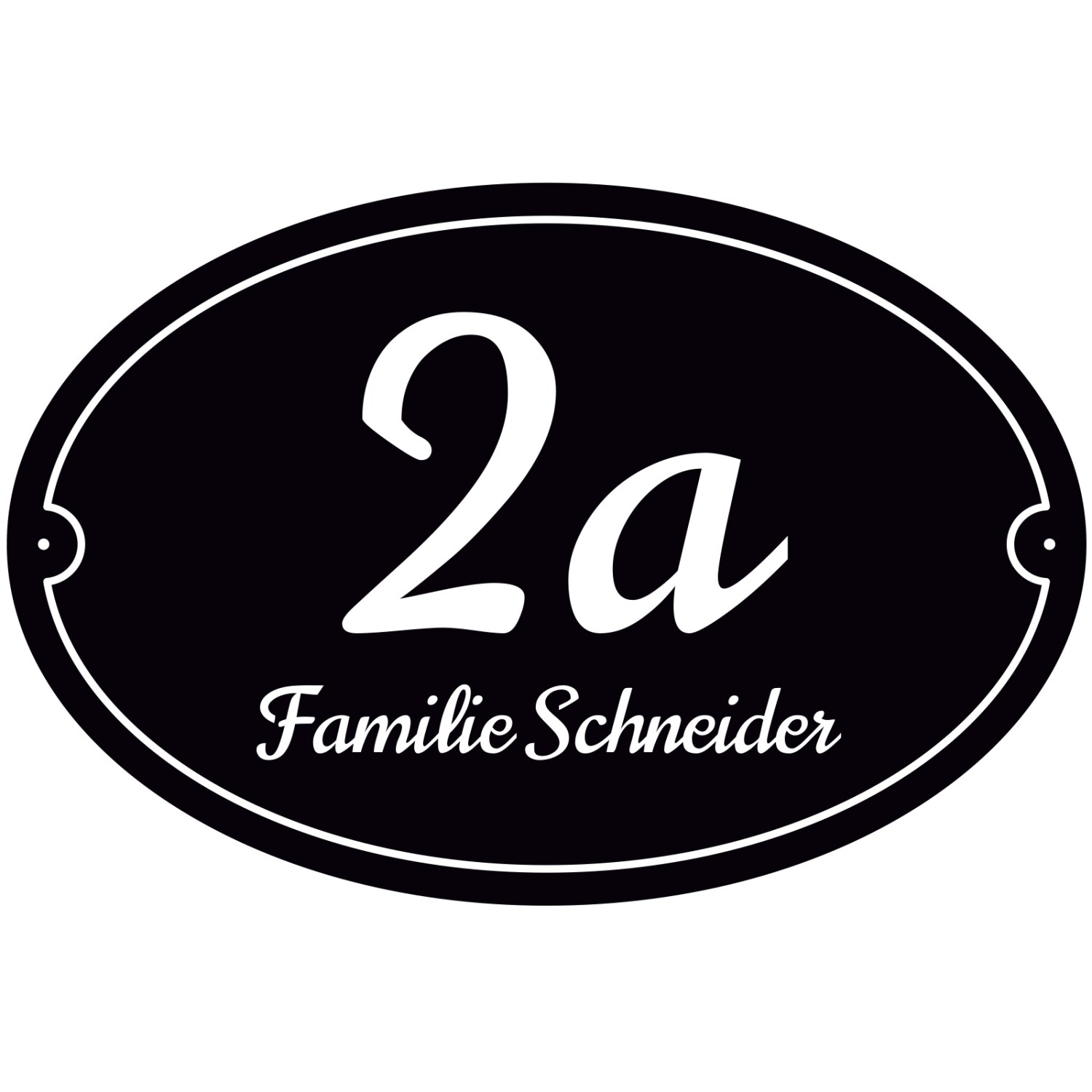 0. Foto Hausnummer Schild oval mit Nummer und Name bedruckt (Grundfarbe: schwarz Schildgröße: 30 x 20 cm)