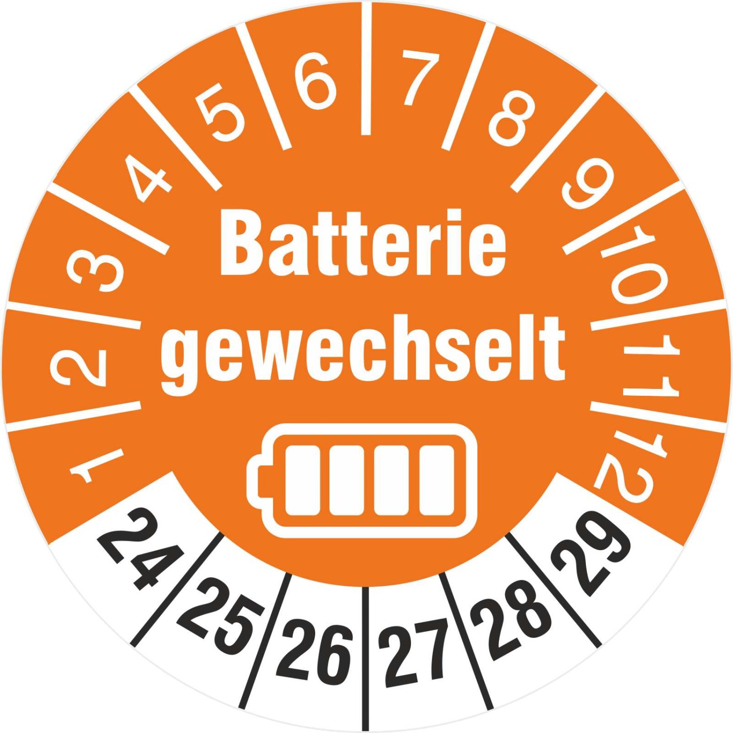 Prüfetiketten Batterie gewechselt Batteriewechsel durchgeführt 2024-2029 (Durchmesser: 30 mm)