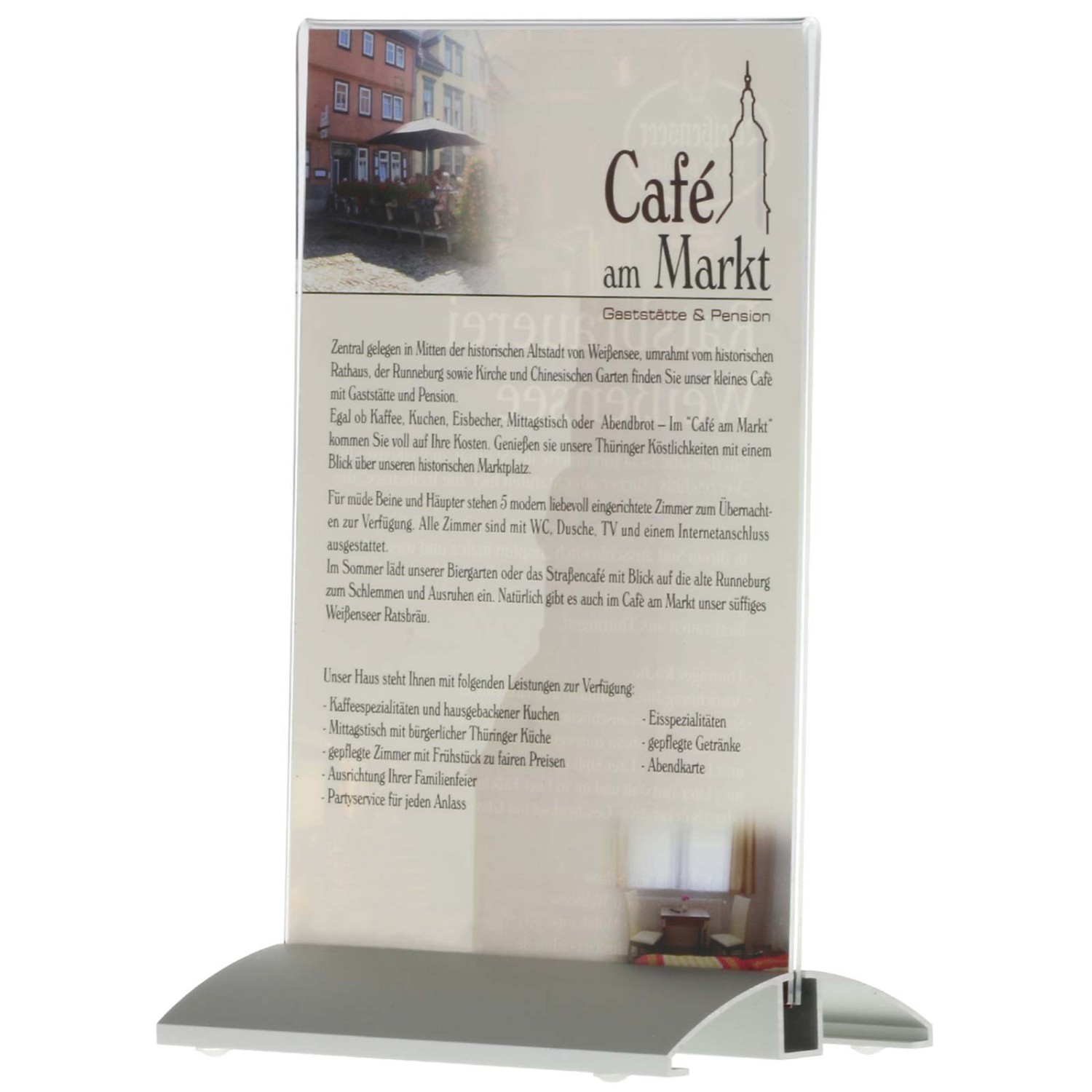 2. Foto Menükartenhalter mit silber-eloxiertem Aluminium-Profil und Acryl-Plakattaschen (Größe: A4 Querformat)