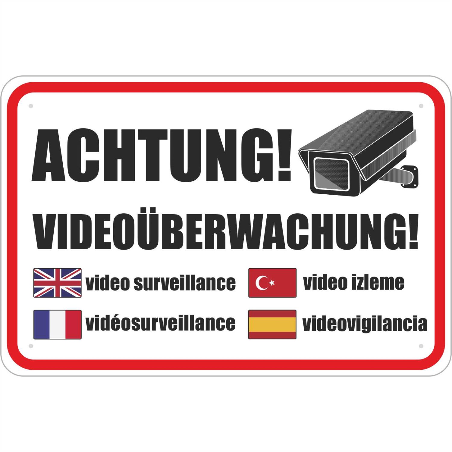 0. Foto Schild Achtung Videoüberwachung Videokamera Video (Material und Größe: Schild 30x45cm)