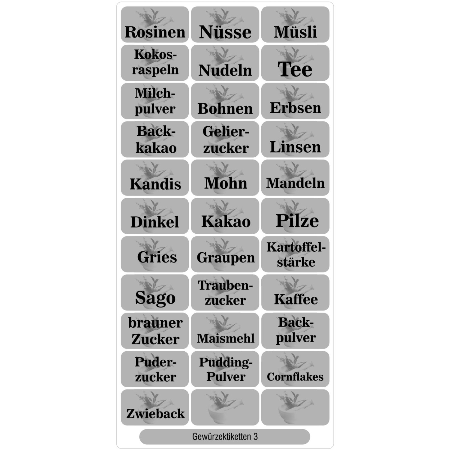 Gewürzetiketten Vorratsetiketten 32x17mm (Farbe: silber Sorte (siehe Text): Teil 3)
