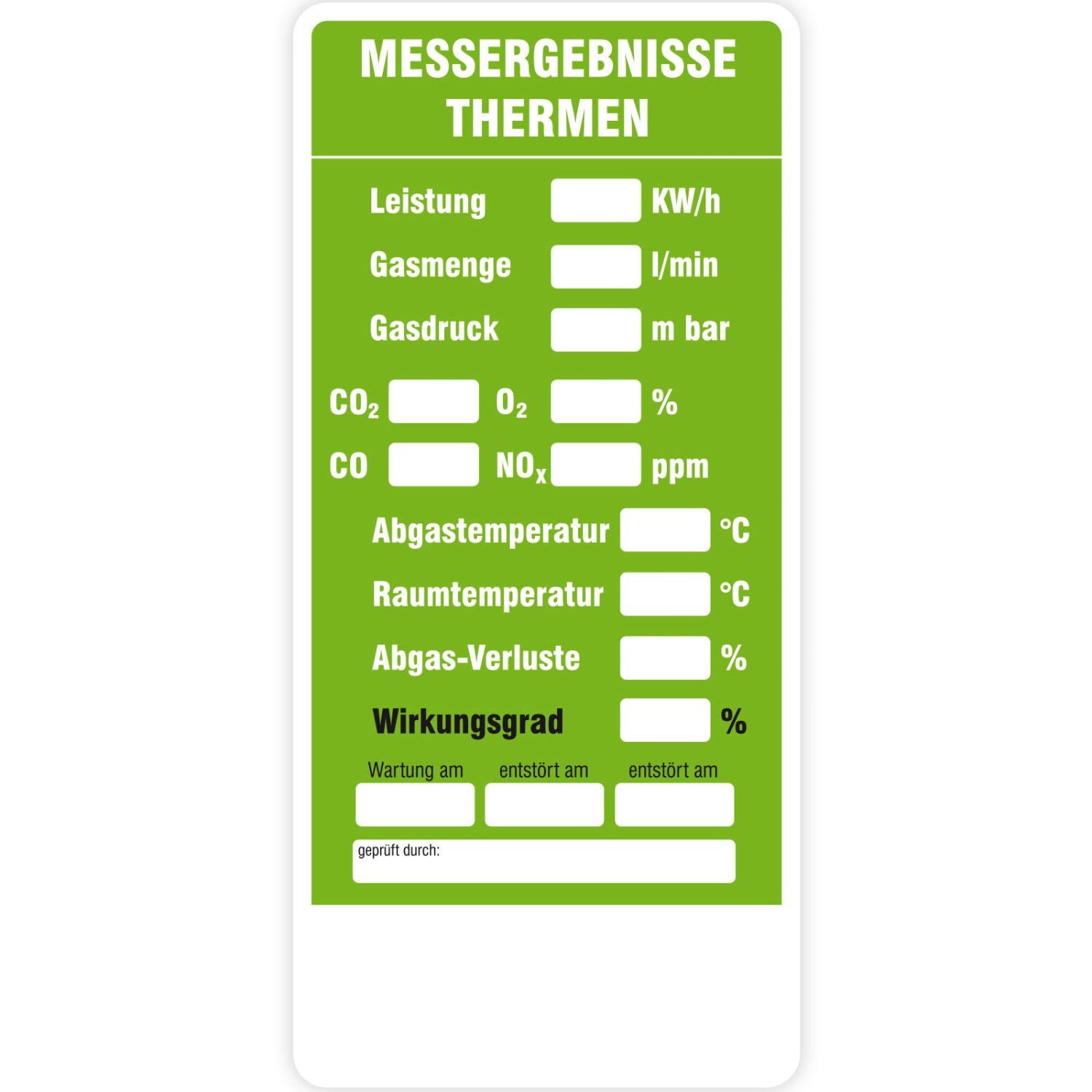 Gasthermen Wartungsaufkleber Aufkleber Kessel 70 x 150 mm (Firmeneindruck: nein)