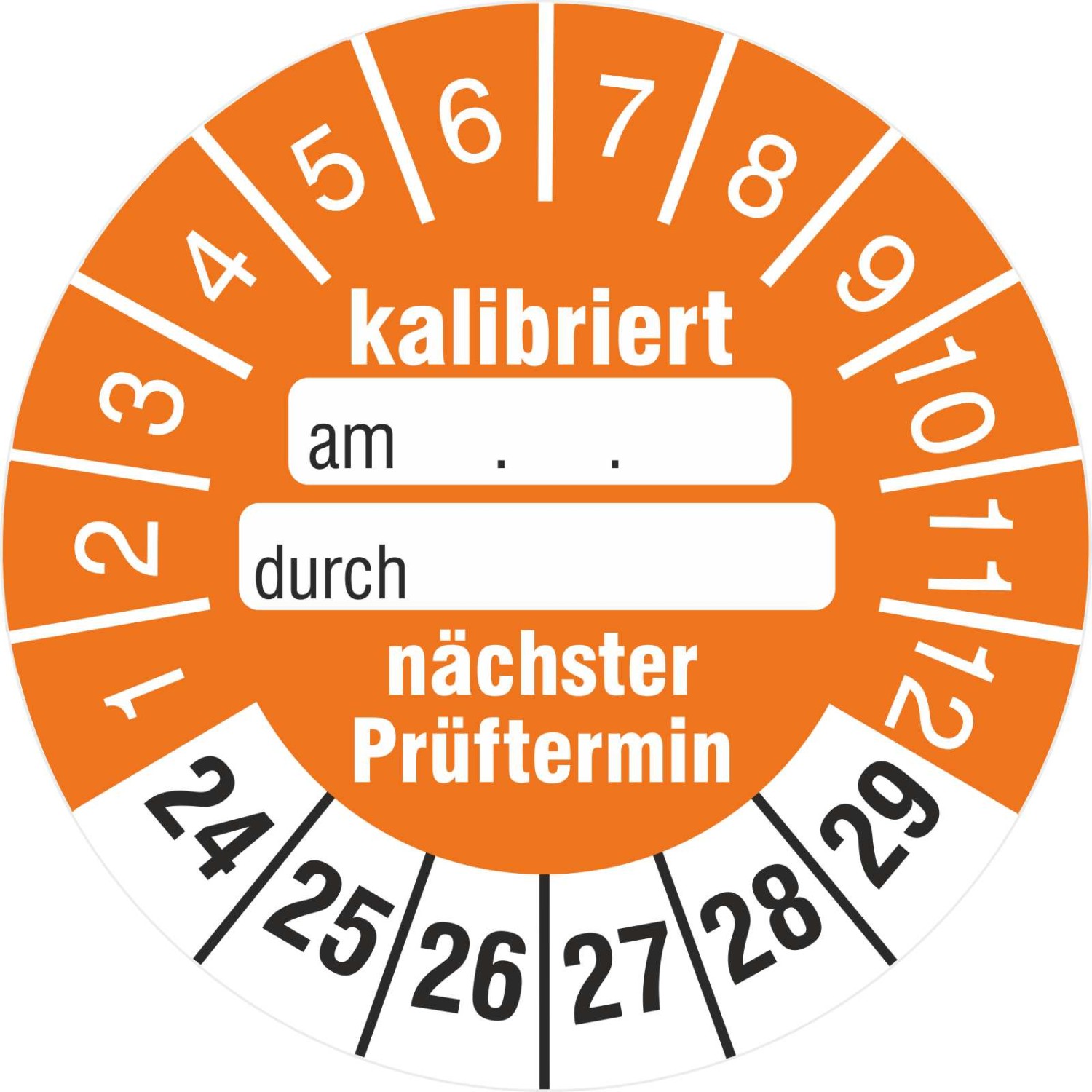 Kalibriert nächster Prüftermin Prüfetiketten zum beschriften 2024-29 (Durchmesser: 18 mm)