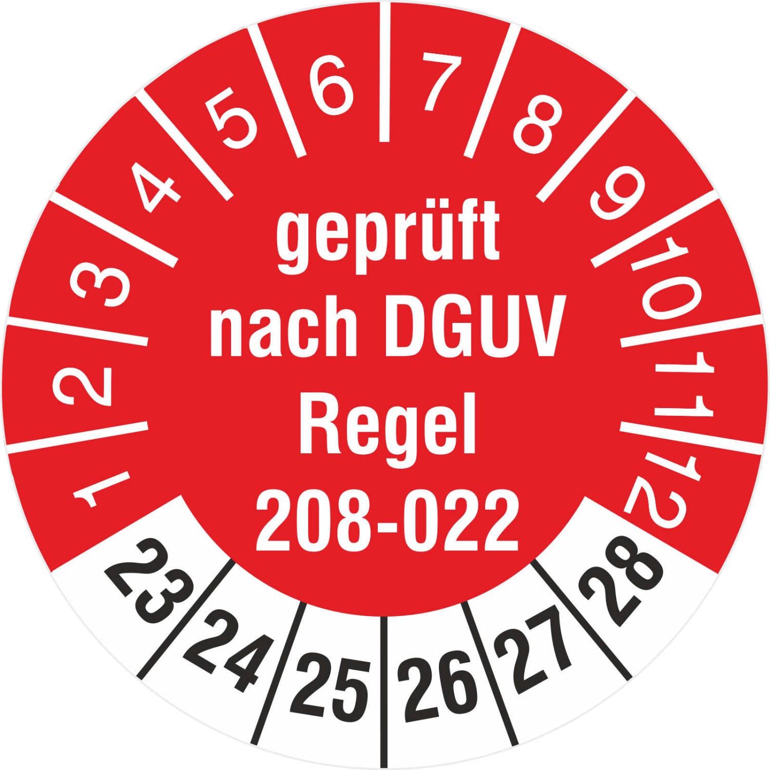 Prüfetiketten geprüft nach DGUV Information 208-022 Türen Tore 2023-28 (Durchmesser: 30 mm)