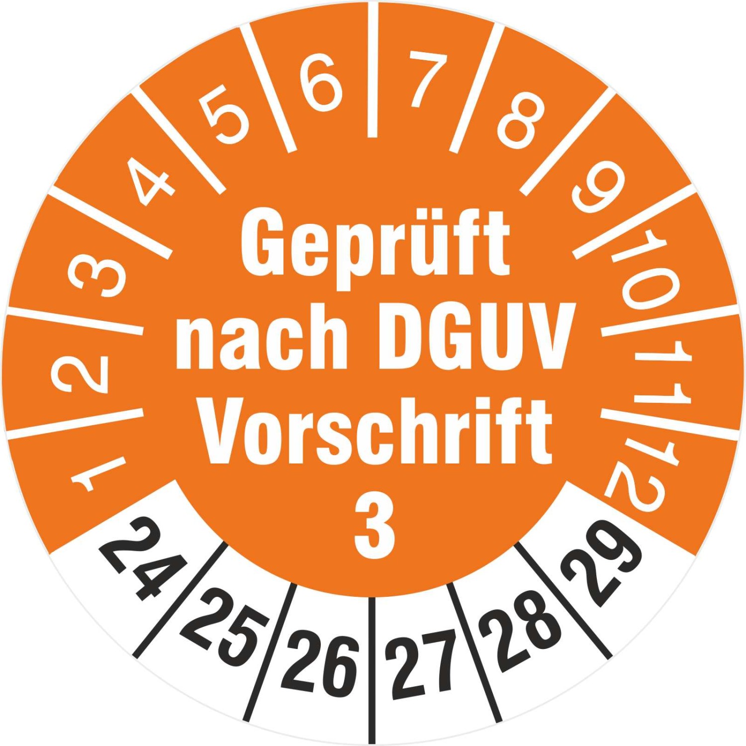 Prüfplakette geprüft nach DGUV Vorschrift 3 2024-2029 (Durchmesser: 30 mm)