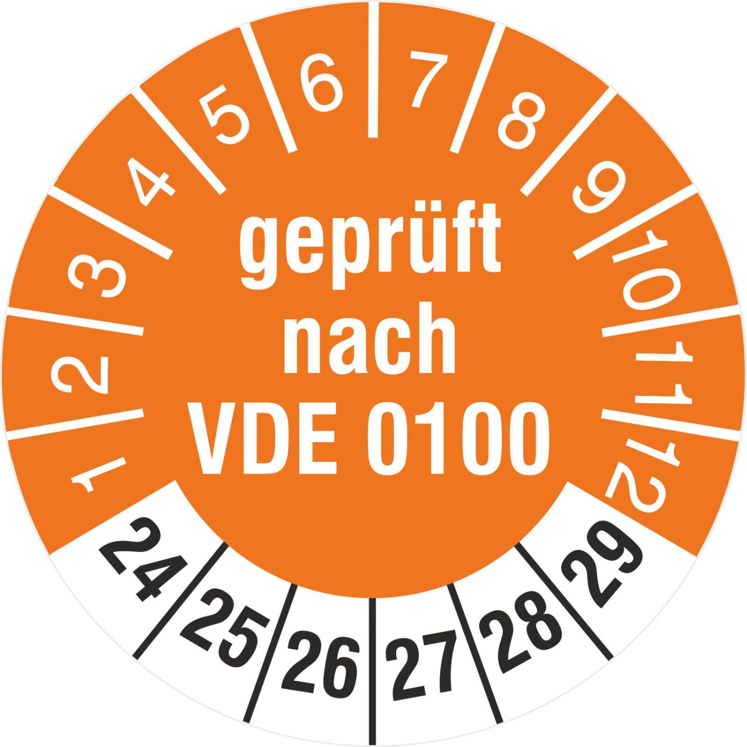 Prüfetiketten geprüft nach VDE 0100 2024-2029 Prüfplaketten (Durchmesser: 18 mm)