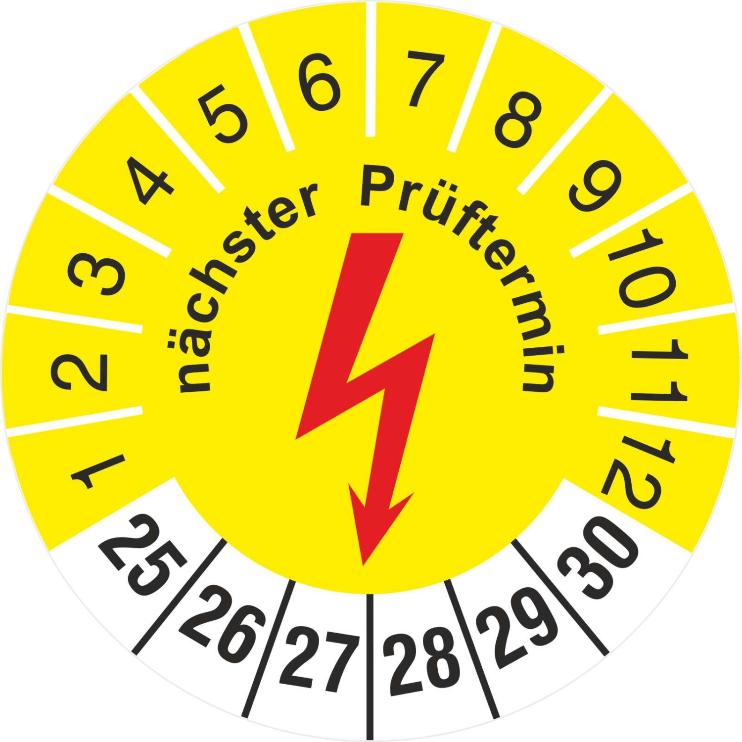 Prüfetiketten nächster Prüftermin Elektro Prüfung Elektrotechnik 2025-2030 (Durchmesser: 30 mm)