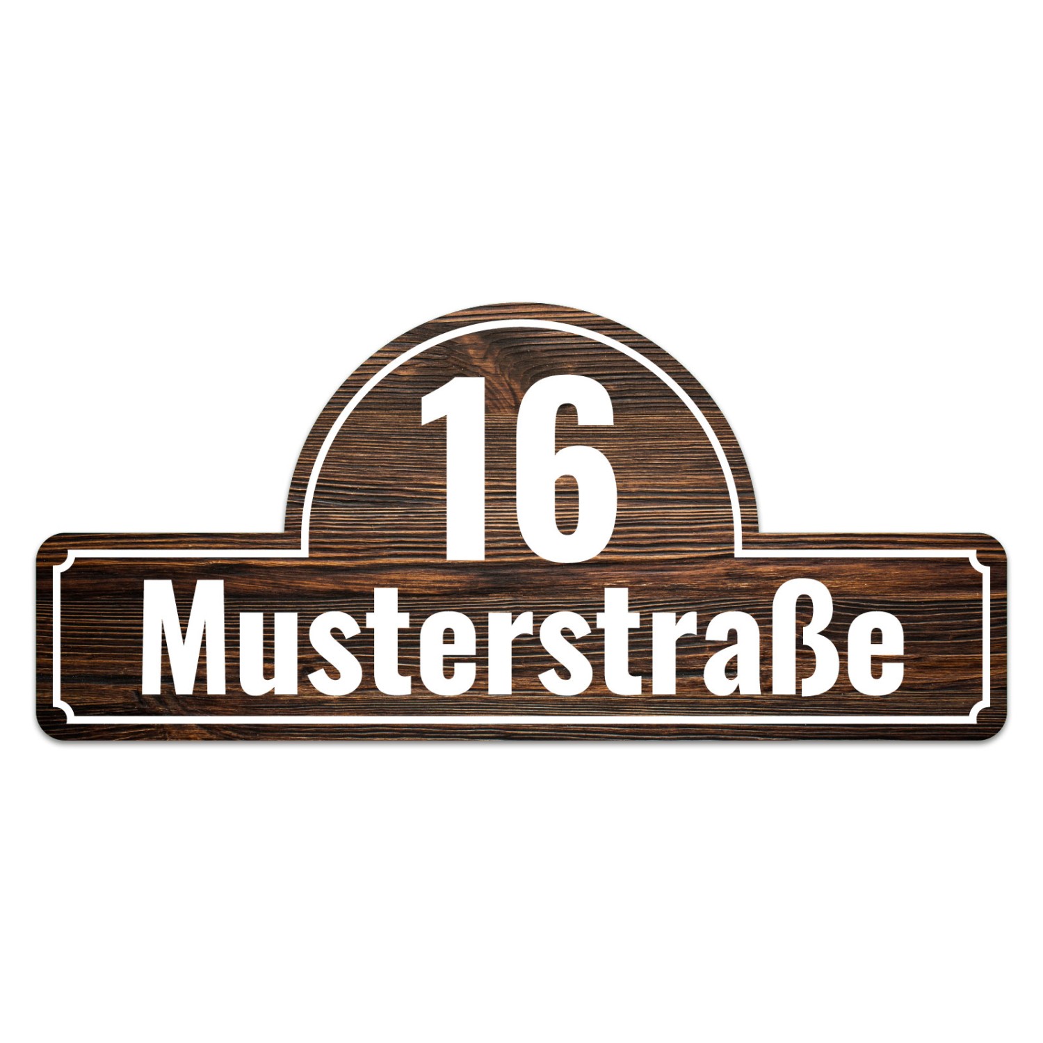 Hausnummer REET Design Schwarz halbrund 60cm breit Holzstruktur