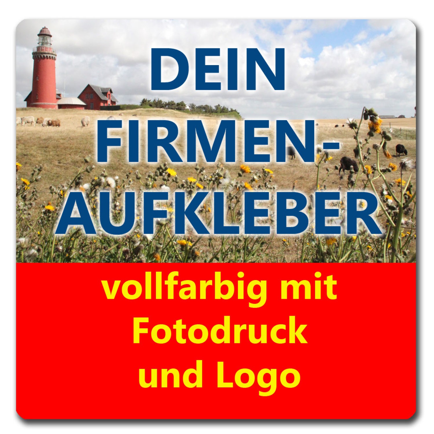 Aufkleber ECKIG Firmenaufkleber von Ihrer Datei mit Logo Firmenlogo (Format: 20x20 cm)