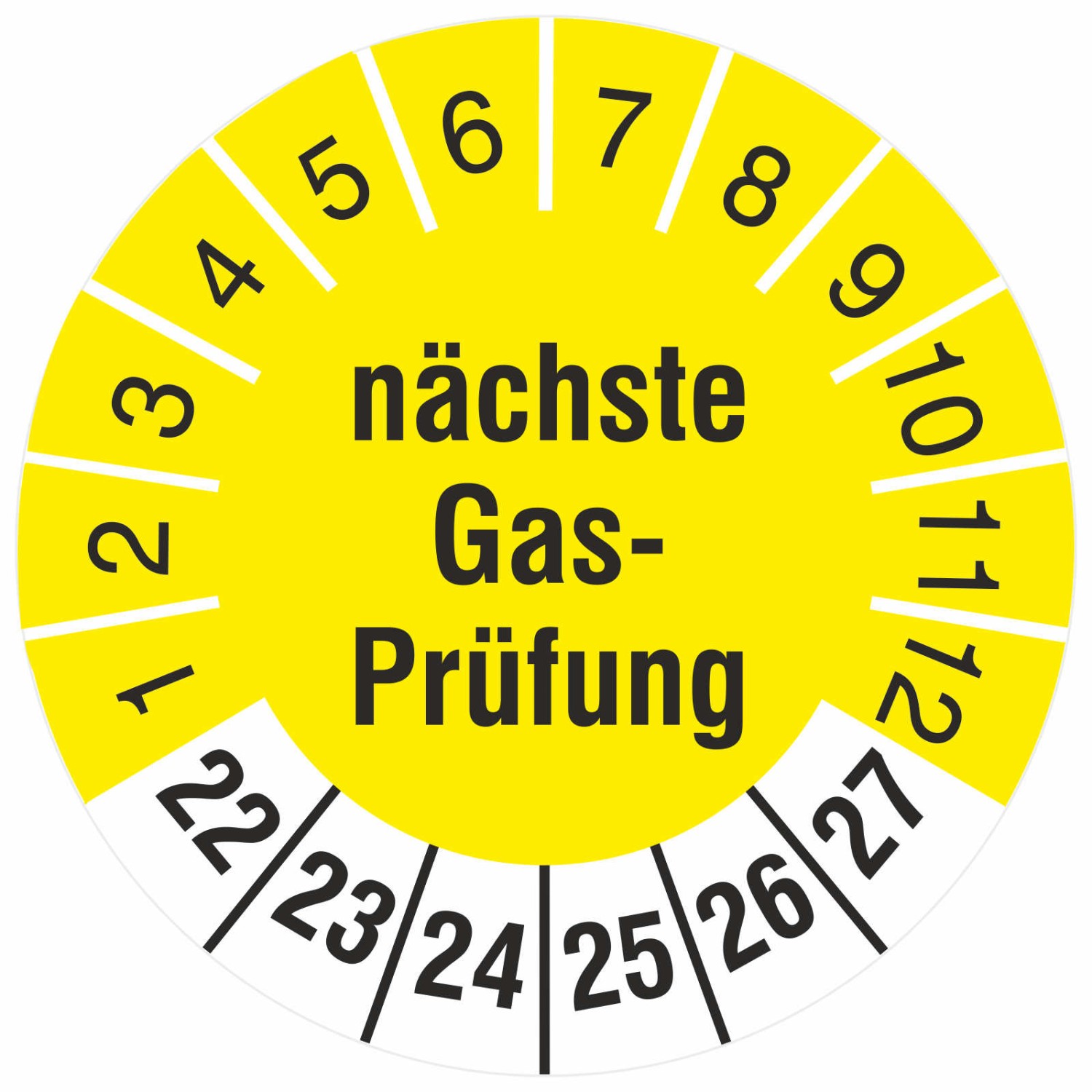 Prüfetiketten nächste Gasprüfung 18 und 30 mm Prüfplaketten 2022-27 (Durchmesser: 18 mm)
