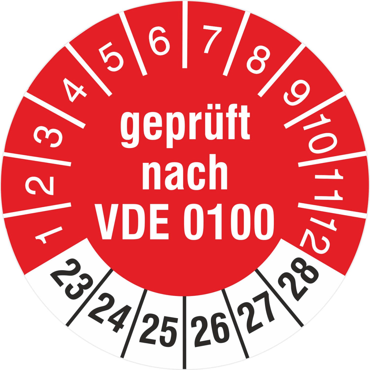 Prüfplaketten Prüfetiketten geprüft nach VDE 0100 2023-2028 18 30 mm (Durchmesser: 30 mm)