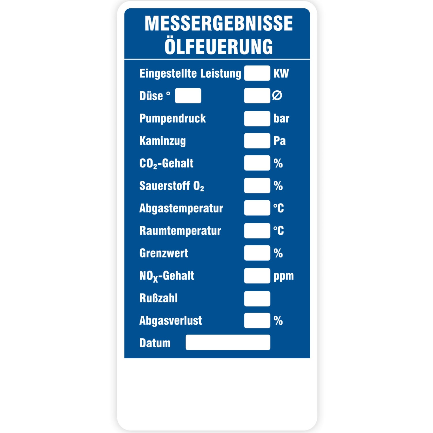 Ölfeuerung Wartungsaufkleber Aufkleber Kessel 70 x 150 mm (Firmeneindruck: nein)