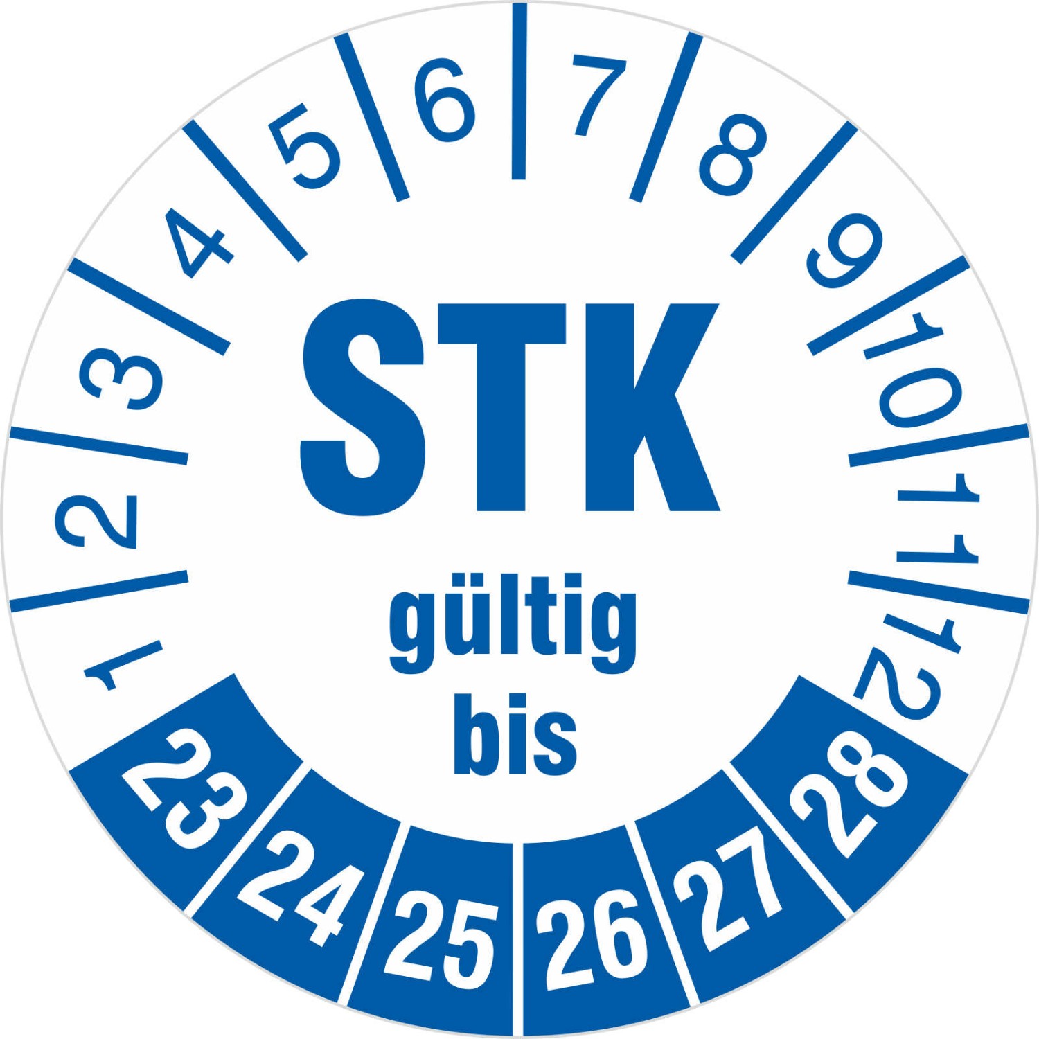 Prüfplaketten STK Prüfung Medizintechnik geprüft Prüfetiketten 2023-28 (Durchmesser: 18 mm)