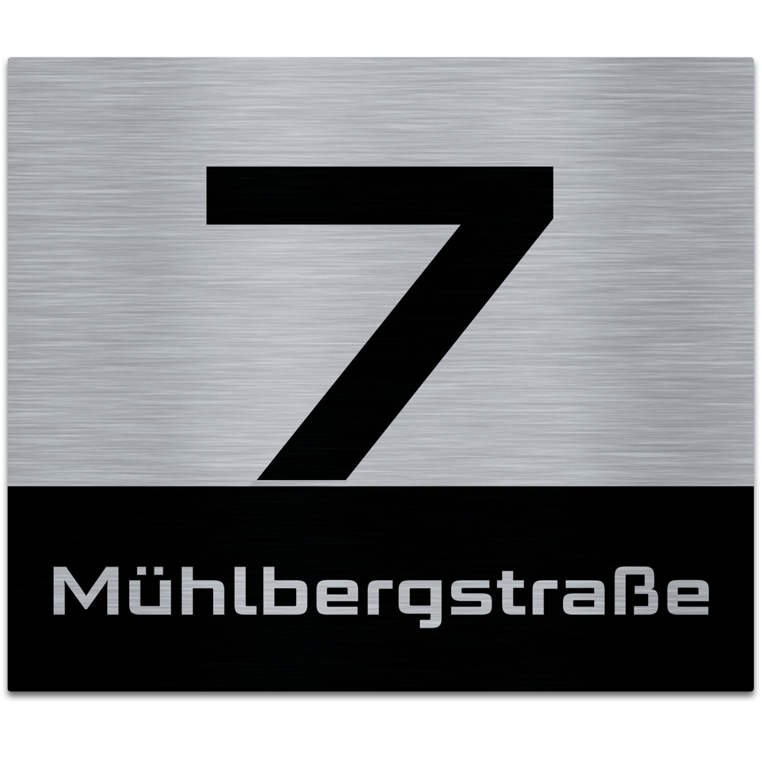 Hausnummer auf Aluverbund gebürstet Edelstahl Look schwarz (Format: 3-4 Zahlen 24 x 17 cm Befestigung: keine, ohne Löcher)