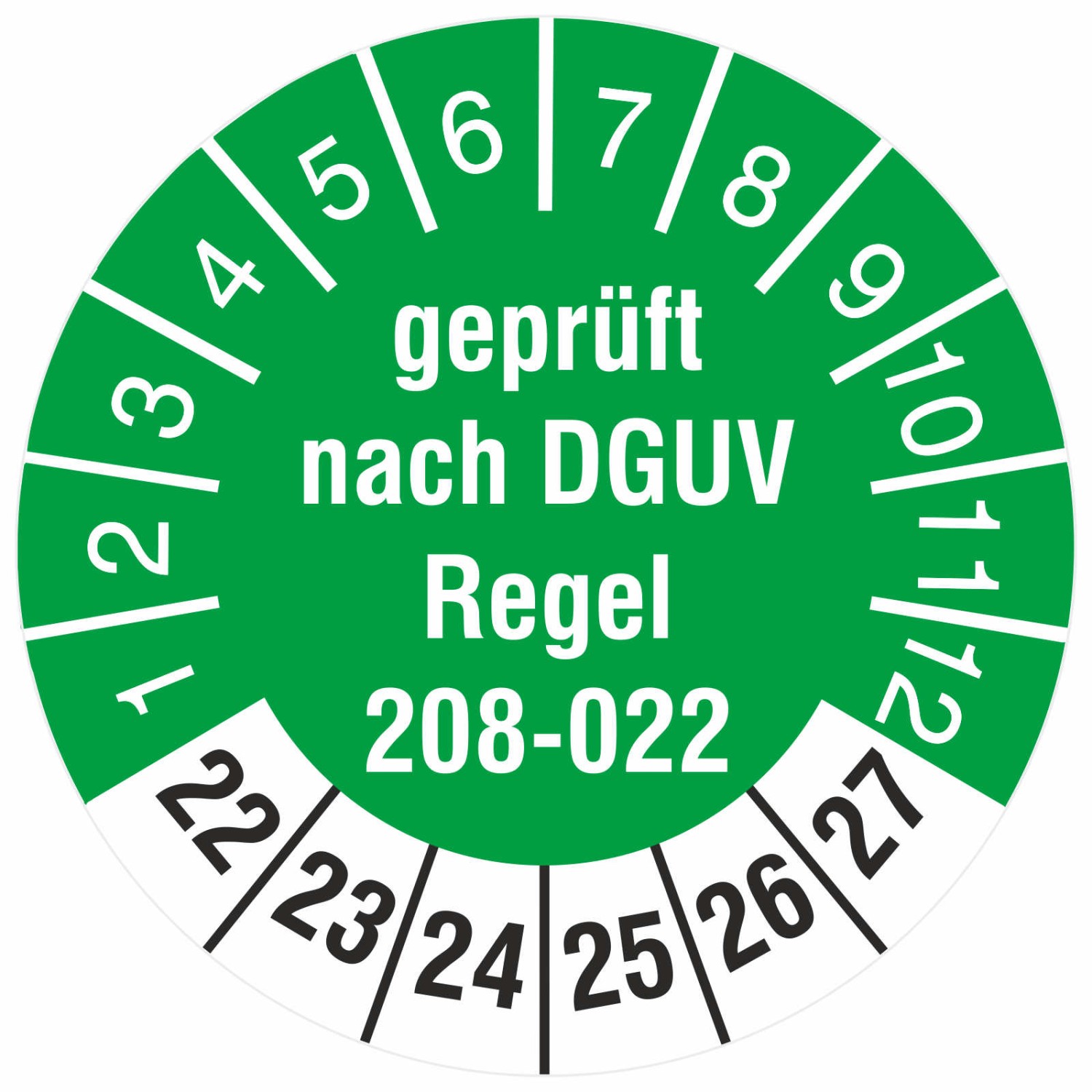 Prüfetiketten geprüft nach DGUV Information 208-022 Türen Tore 2022 (Durchmesser: 18 mm)