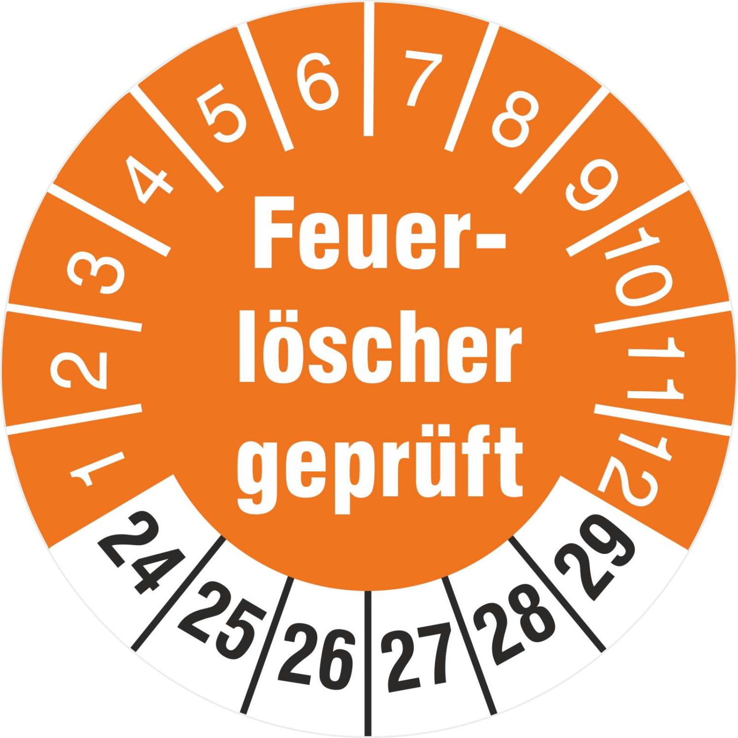 Prüfetiketten Feuerlöscher geprüft Prüfplakette 2024-2029 (Durchmesser: 30 mm)