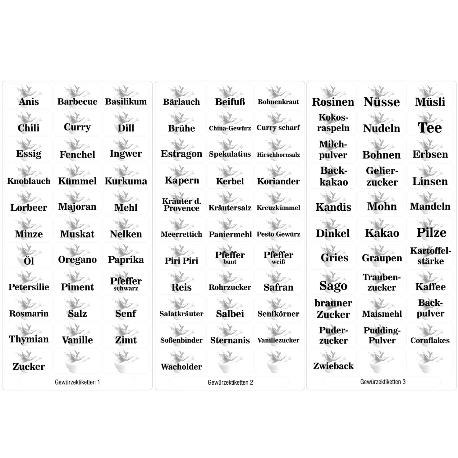 1. Foto Gewürzetiketten Vorratsetiketten 32x17mm (Farbe: weiß Sorte (siehe Text): Teil 1, 2 und 3)