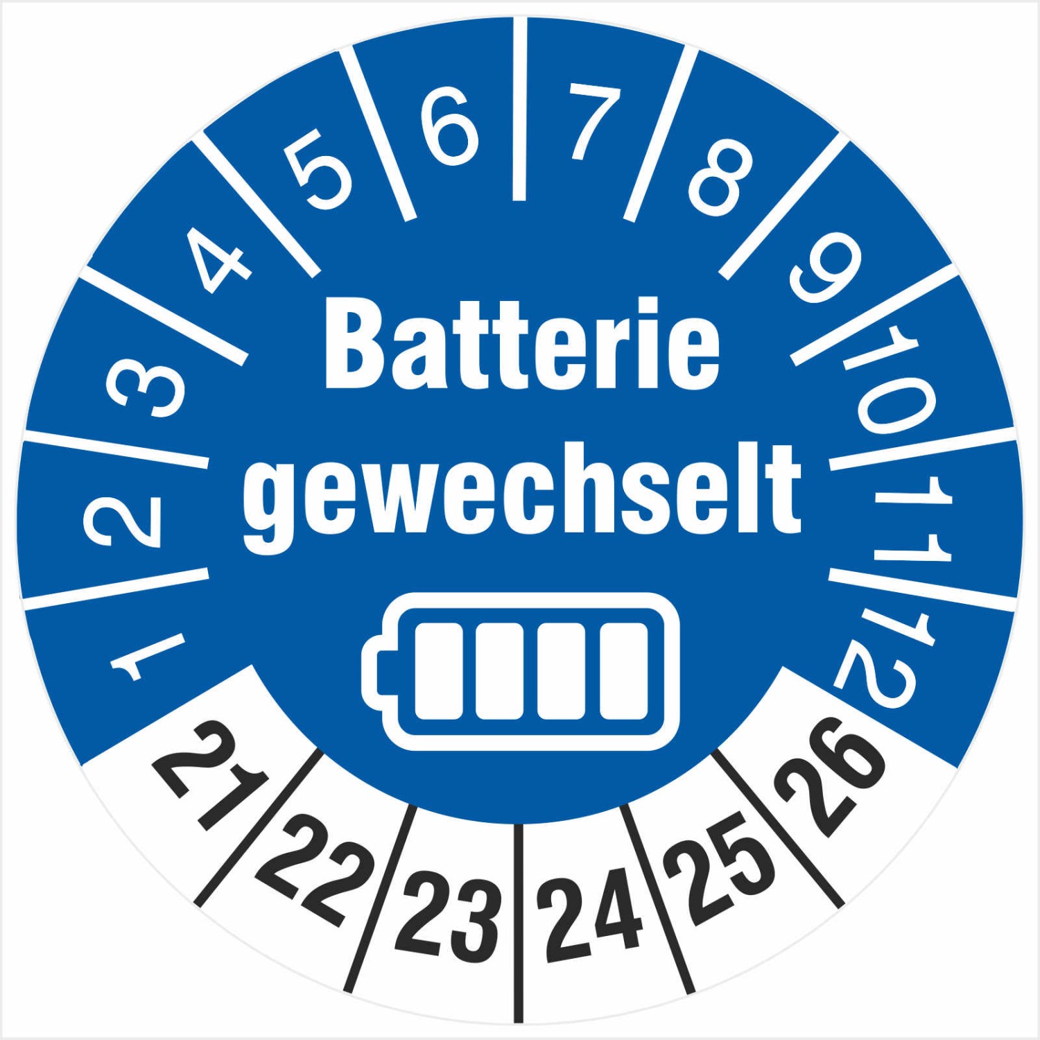 Prüfetiketten Batterie gewechselt Batteriewechsel durchgeführt 2025-2030 (Durchmesser: 30 mm)