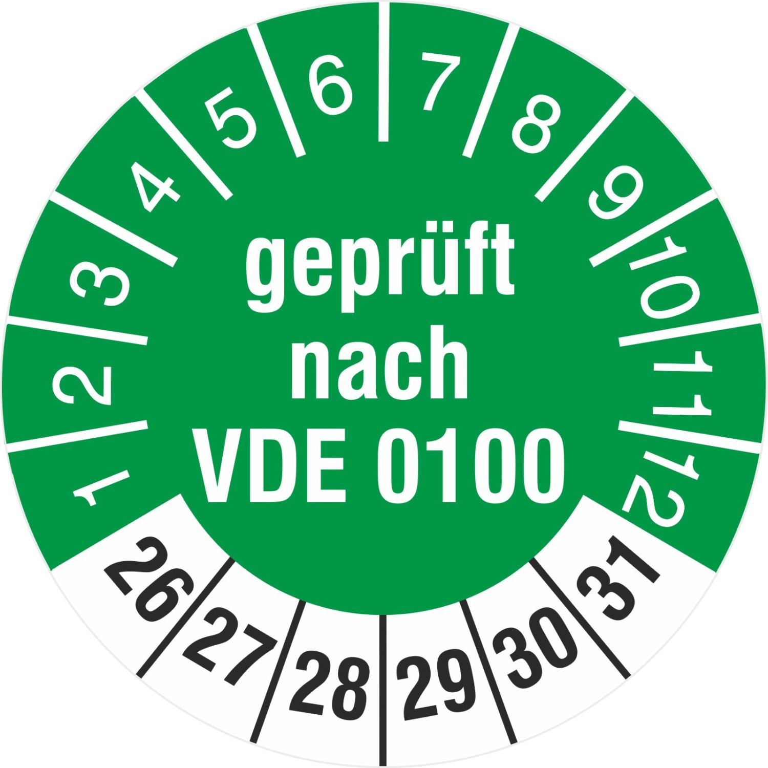 Prüfetiketten geprüft nach VDE 0100 18 mm Prüfplaketten 2026-31