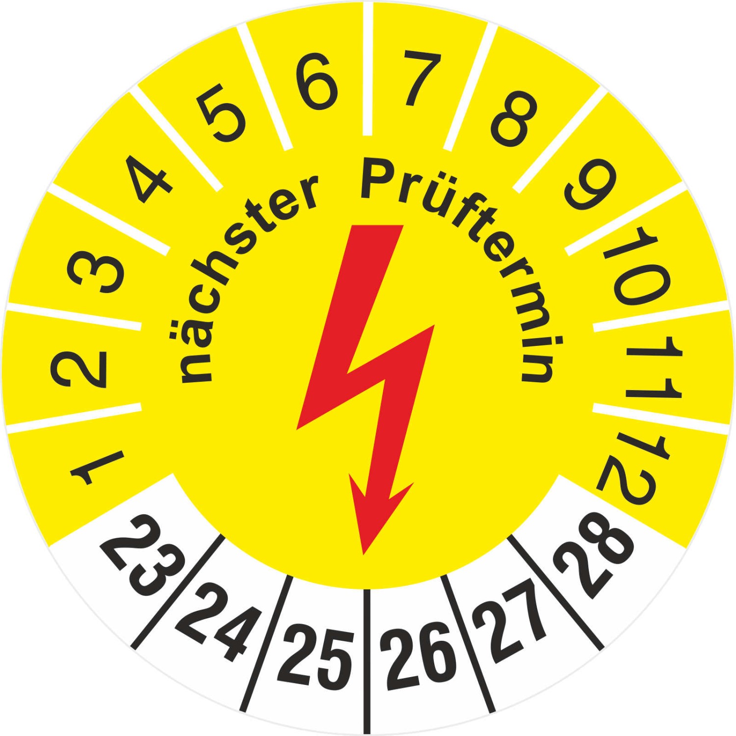 Prüfplakette nächster Prüftermin Elektro 18 30mm Prüfetiketten 2023-28 (Durchmesser: 30 mm)