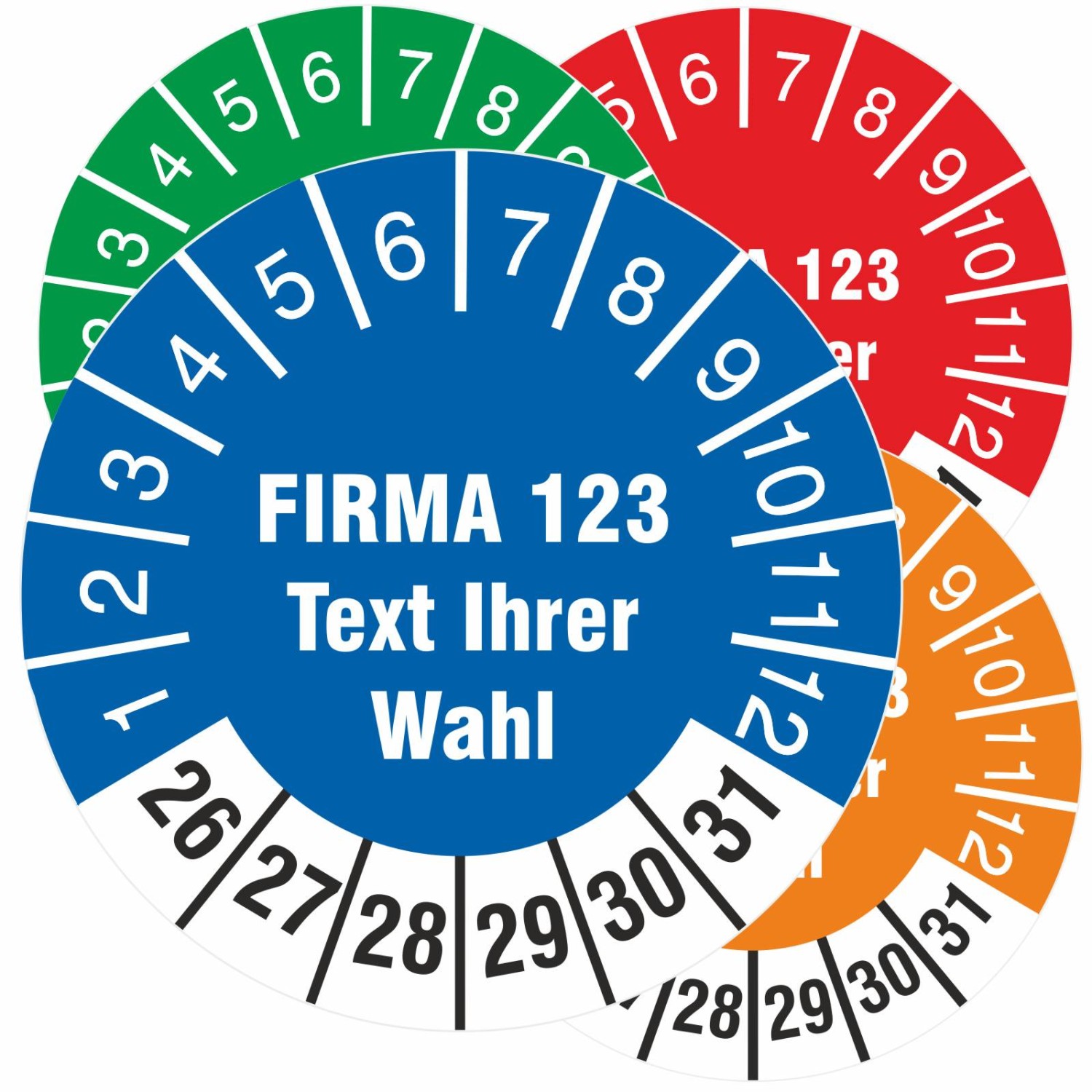 0. Foto Prüfetiketten Prüfplaketten 18 mm mit Firmeneindruck selbst gestalten 2026-31