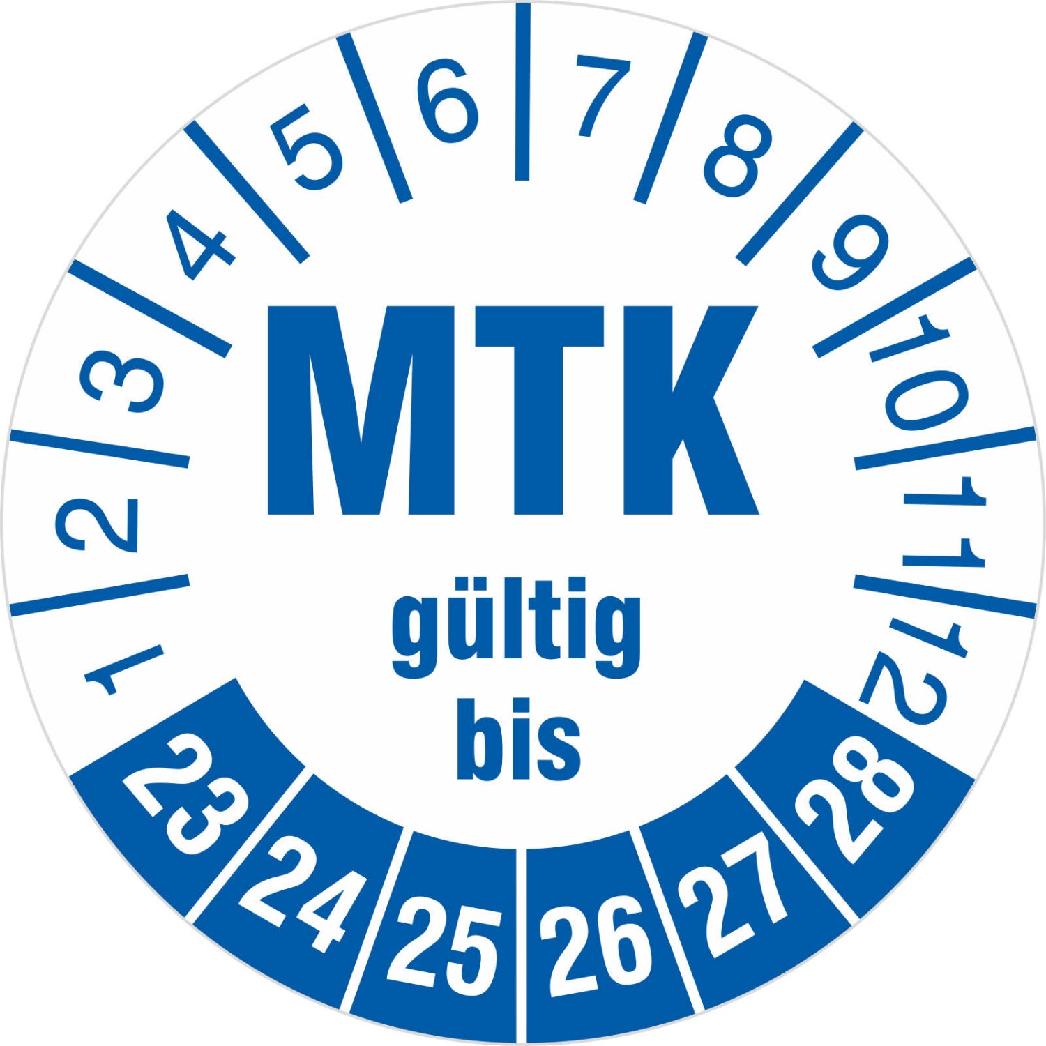 0. Foto Prüfetiketten MTK Prüfung Medizintechnik geprüft Prüfplaketten 2023-28 (Durchmesser: 18 mm)