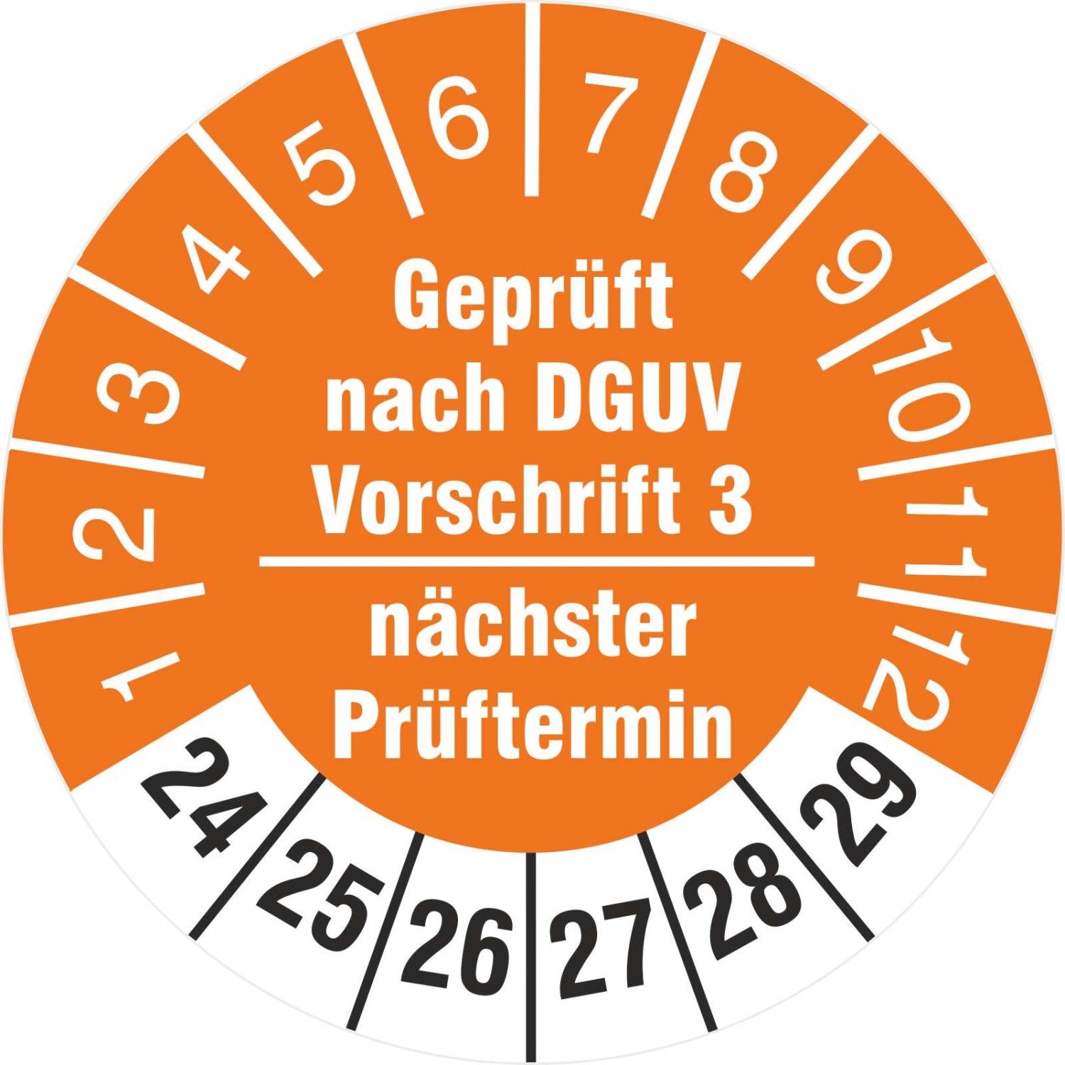 Prüfplakette geprüft nach DGUV Vorschrift 3 nächster Prüftermin 2024-2029 (Durchmesser: 30 mm)