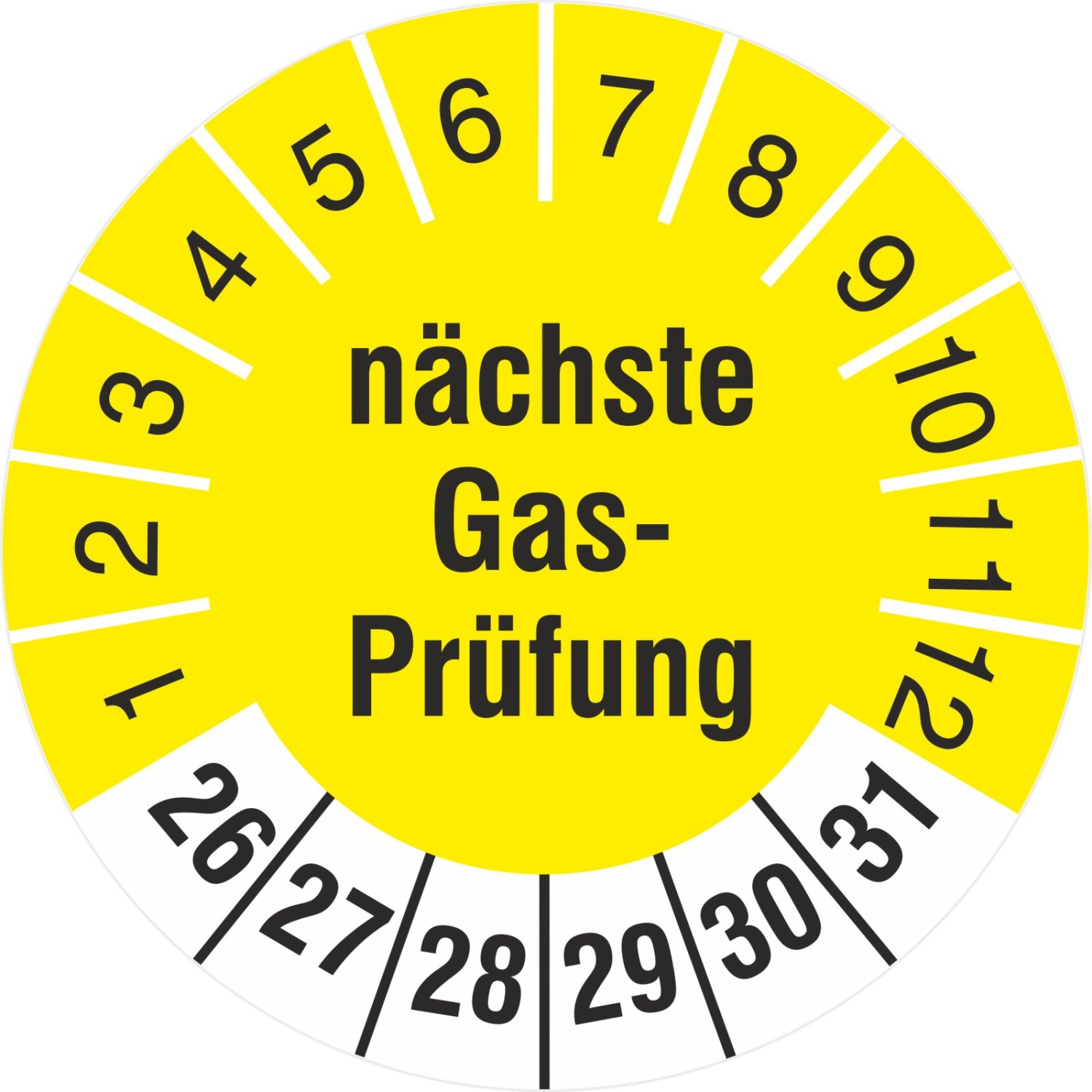 Prüfetiketten nächste Gasprüfung 30 mm Prüfplaketten 2026-31