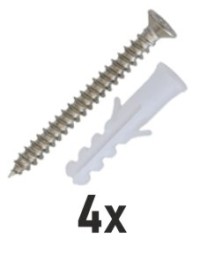 Befestigungsmaterial: 4 Schrauben + Dübel